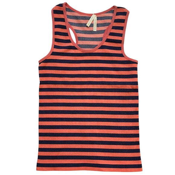 Zona Libre Womens One Size Ribbed Fitted Striped Tank Top Blue Pink Racer Back - Picture 1 of 6